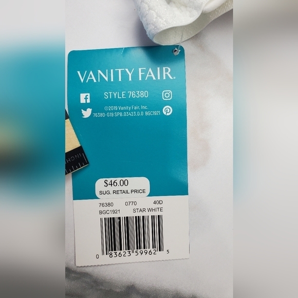 Vanity Fair‎ lightly lined bra White Smooth Back 4-way stretch Size 40D - Picture 7 of 12
